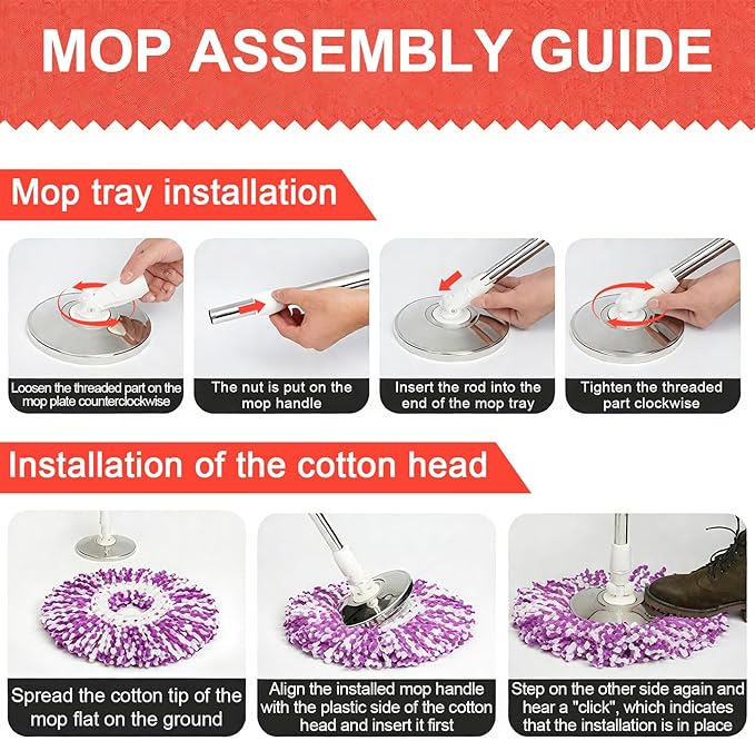 Spin Mop Replacement Mop Handle, 49-inch 360 Degrees Rotating Telescopic Replacement Mop Stick with Reinforced Plastic Disc for Spin Mop Bucket Cleaning System (Plastic Disc, Green)