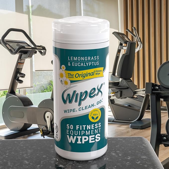 Wipex Original Fitness Equipment Wipes - Natural Plant Based Gym Wipes, Clean Surfaces at Home or Gym, Use as a Yoga Mat Cleaner, Peloton Cleaners - Lemongrass & Vinegar, 50 Count (Pack of 3)