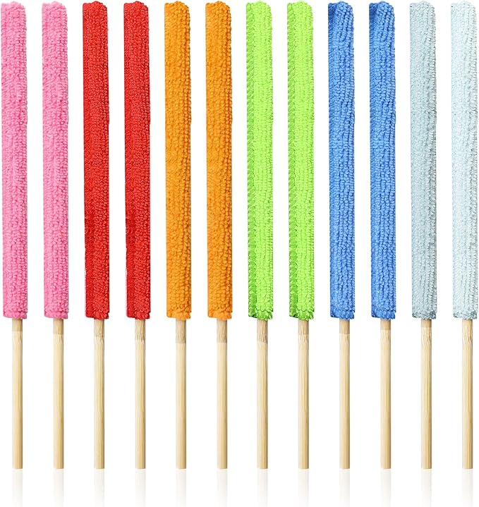 12 Pcs Microfiber Detail Duster Sticks Fan Cleaning Brush Crevice Cleaning Tool AC Vent Cleaner Mini Split Cleaning Kit Fan Blade Cleaner Dusters for Cleaning Home Car Window Blind(Multicolors)