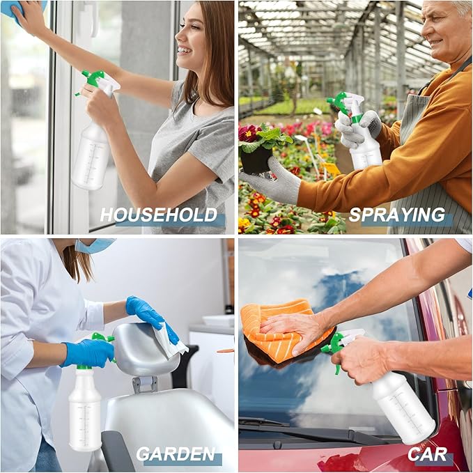 10 Pack Spray Bottles 16 Oz Empty Water Spray Bottles for Cleaning Heavy Duty Refillable Squirt ‌Container with Measurements Adjustable Nozzle for Household Commercial Industrial(Green)