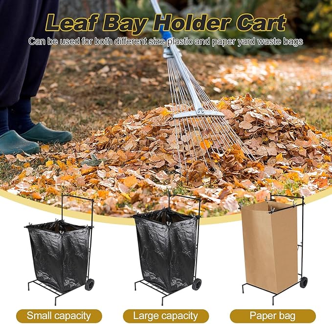 Heavy Duty Portable Trash Bag Holder with Wheel, Adjustable 30-45 Gallon Outdoor Leaf Bag Stand, Durable Trash Bag Rack, for Yard, Lawn Cleanup, Gardening, Camping & Parties