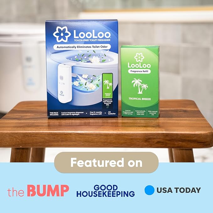 LooLoo 3.0 Touch Free Toilet Freshener Automatic Air Freshener Spray for Bathroom Starter Kit with Light and Toilet Deodorizer, Bathroom Spray Odor Eliminator - White