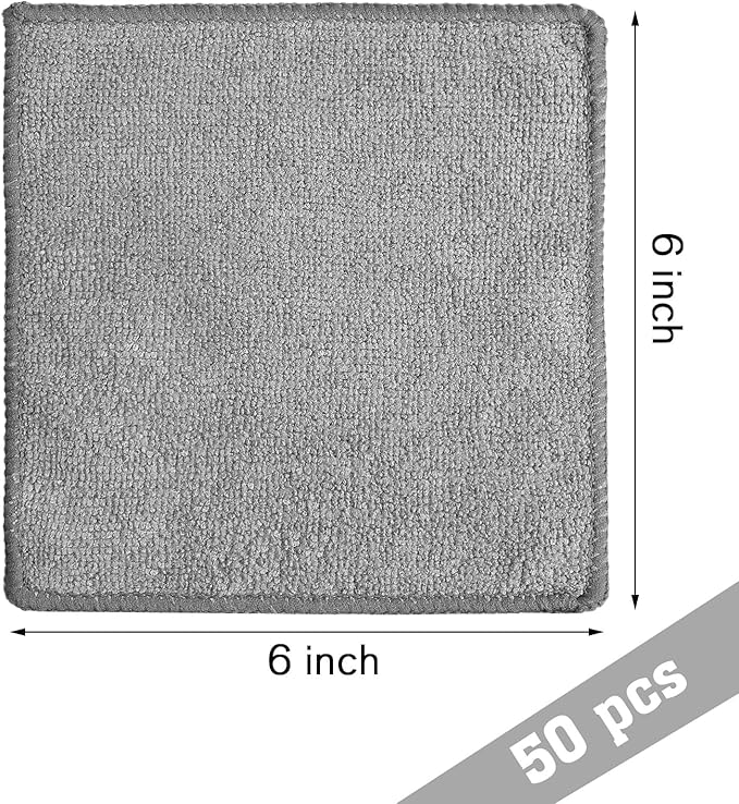Tanlade Microfiber Cleaning Cloth 6"x6" Cleaning Rags Reasonable Kitchen Towels Microfiber Towels Cars Wash Dry Erase Cloth (Gray,50 Pcs)