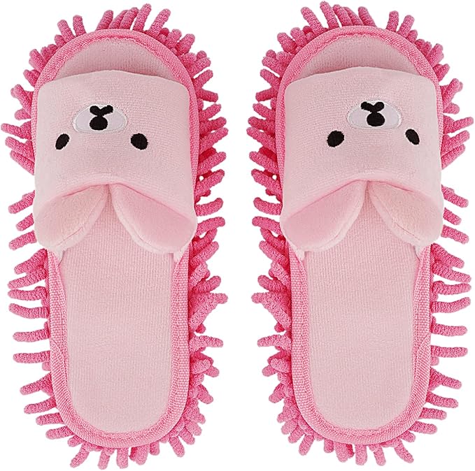 Liitrton 1 Pair Detachable Mop Slippers Shoes Microfiber Chenille Soft Comfortable Dust Dirt Hair Cleaner (Pink)