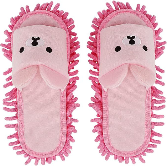 Liitrton 1 Pair Detachable Mop Slippers Shoes Microfiber Chenille Soft Comfortable Dust Dirt Hair Cleaner (Pink)