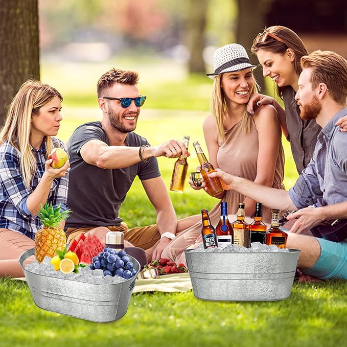 12 Pcs Galvanized Tub Ice Buckets 3 Gallon Metal Champagne Drink Bucket with Handles Large Beverage Tubs Wine Beer Storage Cooler Ice Buckets for Parties Mimosa Bar Supplies with Ice Scoop and Tongs