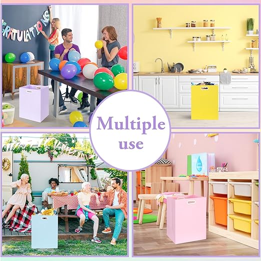 Whaline 12Pcs Pastel Disposable Trash Cans with Built-in Handles Purple Yellow Pink Blue Paper Garbage Can Waterproof Layer Recycling Bins for Home Kitchen Office