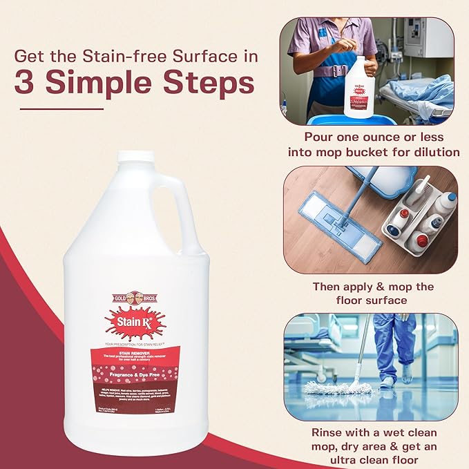 Stain Remover, Effectively Eliminates Stains from Wine, Berries & Blood on Colorfast Fabrics, Carpets, Upholstery & Jewelry, Fragrance Bleach & Dye-Free, Peroxides & Phosphates, 1 Gallon