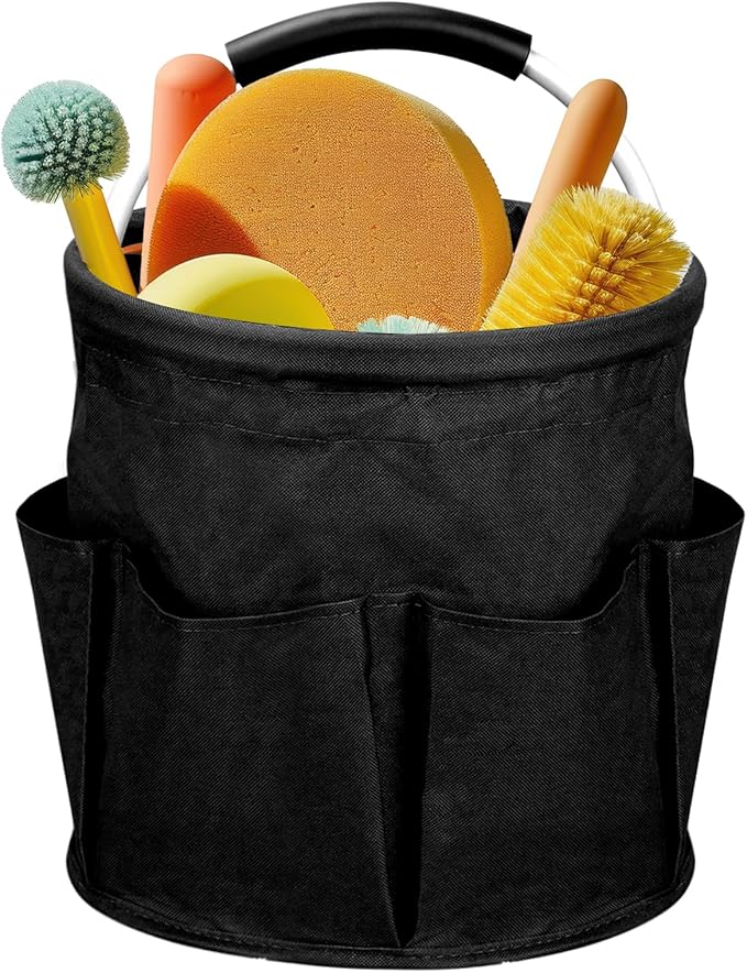 Cleaning Caddy for Cleaning Supplies,17L Cleaning Supply Caddy with Handle Foldable Cleaning Supplies Organizer Bucket Cleaning Products Organizers for Home, Garden (Black)