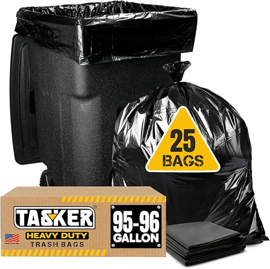 95-96 Gallon Trash Bags Heavy Duty (25 Bags w/Ties Value pack) Extra Large Trash Bags, 90 Gallon, 95 Gallon, 96 Gallon, 100 Gallon