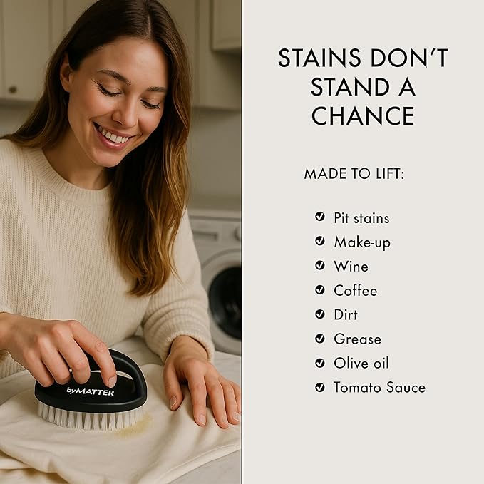 byMATTER Ergonomic Laundry Brush – Suitable for Clothes, Upholstery, Shoes, Fabric Cleaning, Helps Stain Removal, Stiff Bristle Brush