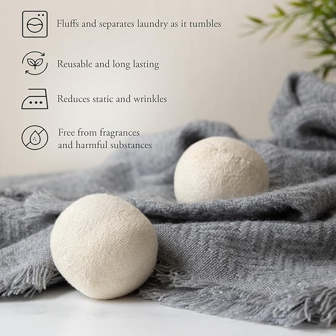 Cotton Dryer Balls Pack of 4, 2.75 in, Natural Plant-Based Vegan Fabric Softener, Reusable and Unscented, Oeko-Tex Certified Laundry Balls