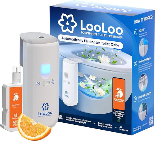 LooLoo 3.0 Touch Free Toilet Freshener Automatic Air Freshener Spray for Bathroom Starter Kit with Light and Deodorizer, Bathroom Spray - Citrus Fresh