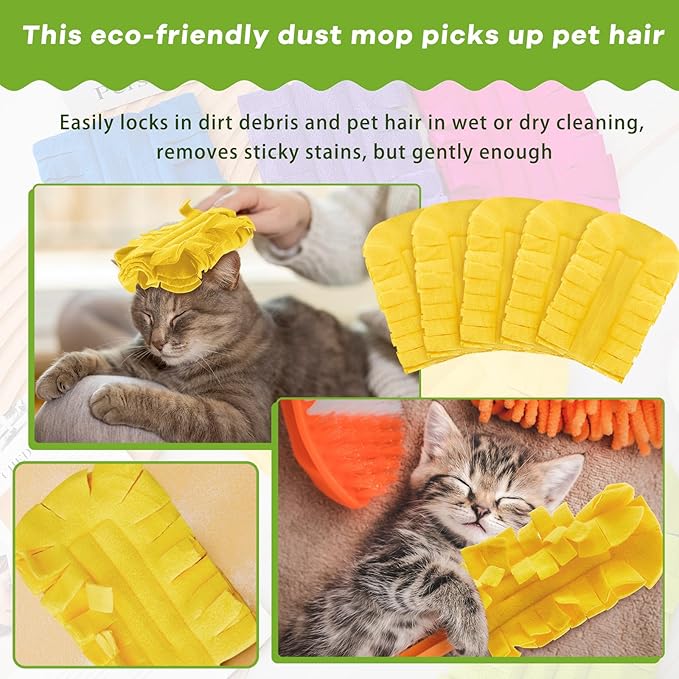 Zubebe 12 Pcs Duster Refill Reusable Fleece Duster Refills Feather Flat Dusters Multi Surface Washable Cleaning Pads Tools for Home, Blinds, Car, Pet, Furniture, Fans (Yellow)
