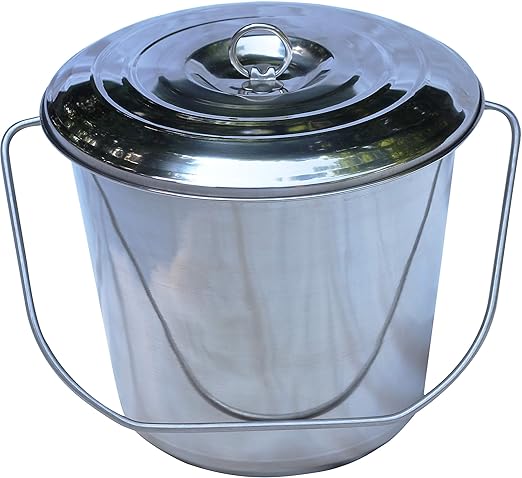 Stainless Steel Milk Pail Bucket, with Handle, and Open Lip Edge, and Optional lid. Also Good for Compost (18 Qt Pail with Lid)
