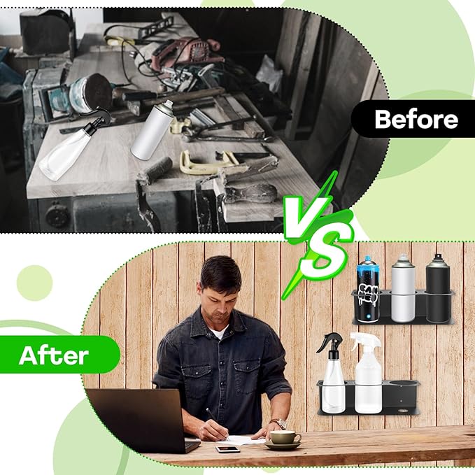 2 Pcs 3 Holes All-Purpose Spray Bottle Holder Wall Mount Heavy Duty Spray Can Holder Rack Organizer Storage for Home Garage Workspace, Heavy-Duty Powder Coated Steel Storage Rack