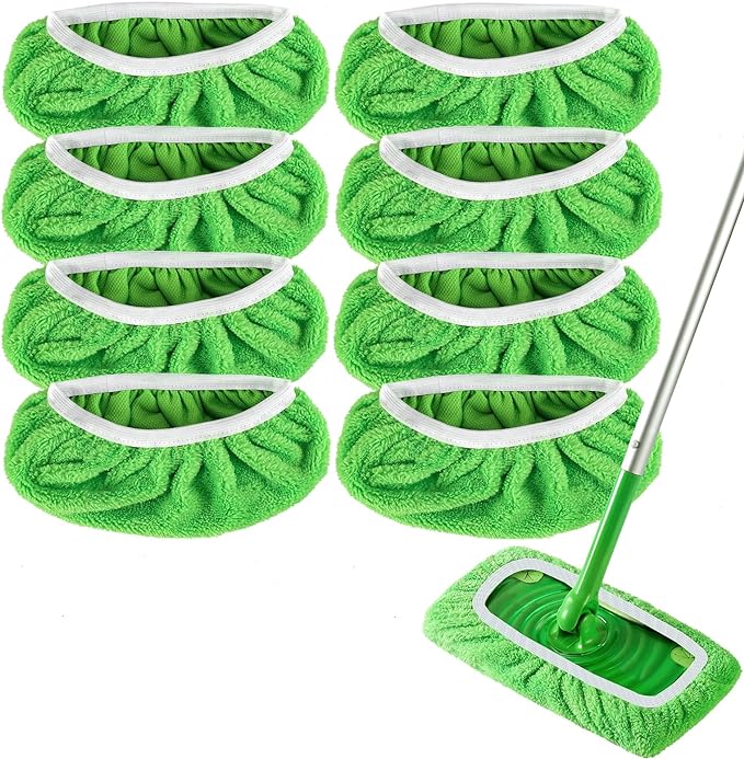 Reusable Mop Pads Refill Compatible with Swiffer Sweeper Mop - Dry Sweeping Cloths & Wet Mopping Cloths for Household Cleaning - Washable Microfiber Pads for Mopping Floors (8 Pack)