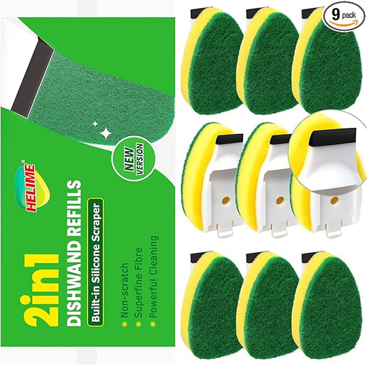 Dishwand Refills Sponges Heads - Non Scratch Dish Wand Refill Replacement, Heavy Duty Scrub Dots Brushes Dispenser, Soap Dispensing Scrubbers, Dishwashing Cleaner Supplies Kitchen Sink Dishwasher Tool