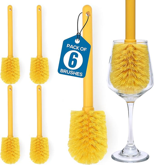 KLEEN HANDLER Goblet Cleaning Brush | Bottle Brush for Cleaning Glasses and Jars, Durable Bristles and Long Handle, (6 Brushes)