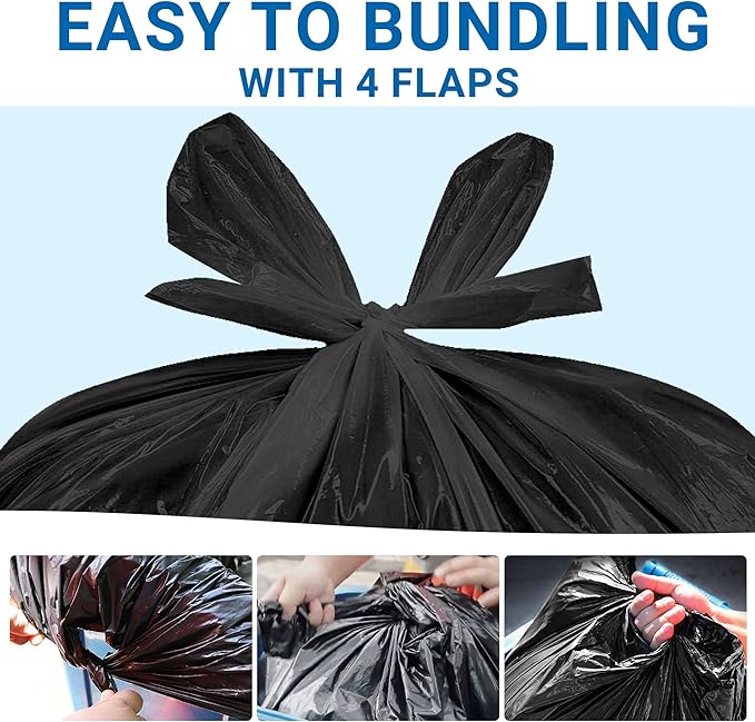 55-60 Gallon Heavy Duty Trash Bags (60 Count) 1.2 MIL THICK with Twist Ties Extra Large Sturdy & Tear-Resistant 55-60 Gallon Trash Bags Compatible with Rubbermaid Brute & Toter for Lawn & Leaf Bags