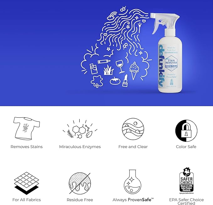 Laundry Stain Remover Spray, 16oz (2-Pack). 'Free & Clear' Stain Remover & Spot Treater Prewash Detergent for Clothes, Carpet & Gear. 'ProvenSafe' Cleaning Spray for Pets, Kids & Sensitive Skin