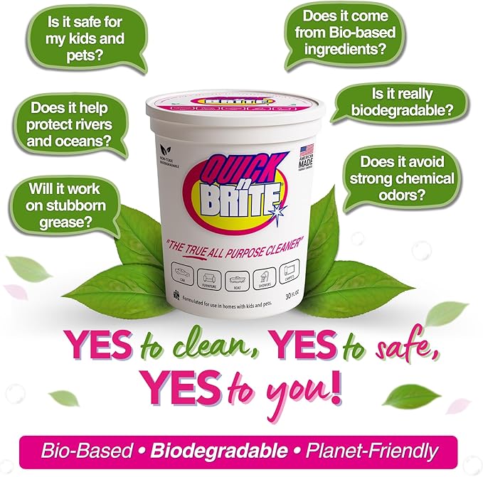 Quick 'n Brite All Purpose Cleaning Paste – Miracle Cleaner for Tough Stains | Eco-Friendly, Non-Toxic, Pet-Safe | Multi-Surface Stain Remover | Made in USA, 32oz (Pack of 2)