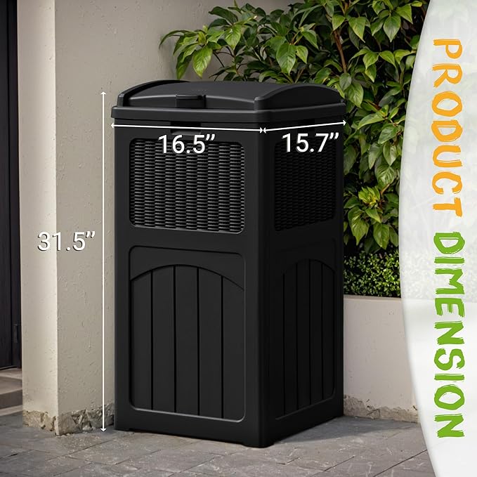 YESHOMY 2 Pack Outdoor Trash Can with Lid, Garbage Bins for Garden, Porch, Home and Kitchen, Black