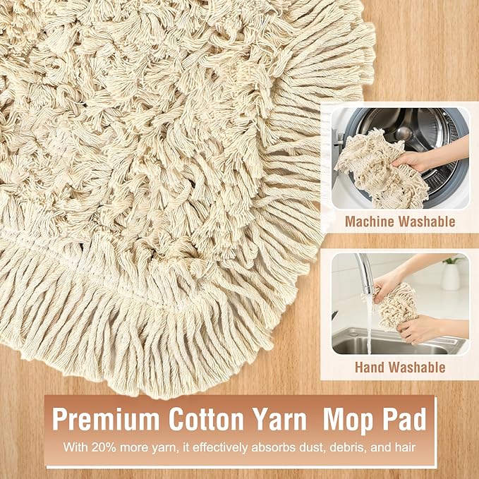 Commercial Dust Mop for Hardwood Floors, Industrial Dry Mops with Replacement Wedge Cotton Mop Pads for Wall Cleaner ,Hardwood, Tile, Laminate, Vinyl,Walls, Home,Warehouse Duster, Green