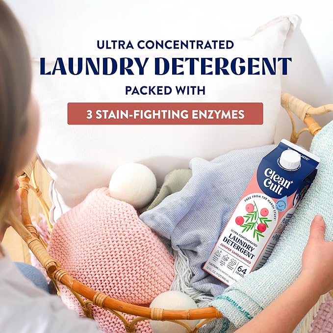 Ultra Concentrated Liquid Laundry Detergent Soap, 192 loads (96 oz), Long Lasting Scent, 90% Less Plastic, No Harsh Chemicals, Juniper Sandalwood, Defeats Stains & Odors, HE/Standard Compatible
