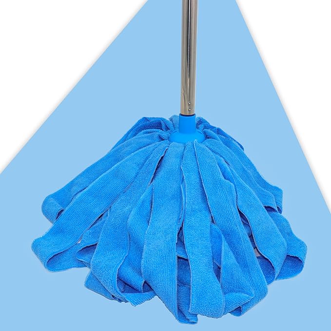 Stainless Steel Mop with Two Blue Microfiber Heads (1 Pole & 2 Heads)