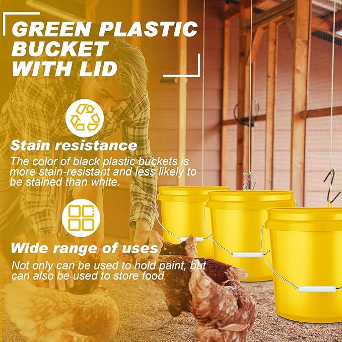 6 Pack 2 Gallon Plastic Bucket with Lid Heavy Duty Pail with Metal Handle Reusable Small Multipurpose Paint Buckets Container for Food Storage(Yellow)