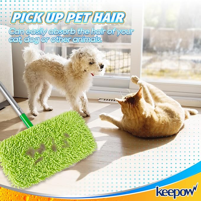 KEEPOW Reusable Dry Sweeping Cloths Compatible with Swiffer Sweeper, Wet Mopping Cloths Washable Microfiber Mop Pads Refills for Hard-Surface/Hardwood Floor Cleaning, 2-Pack (Mop is Not Included)