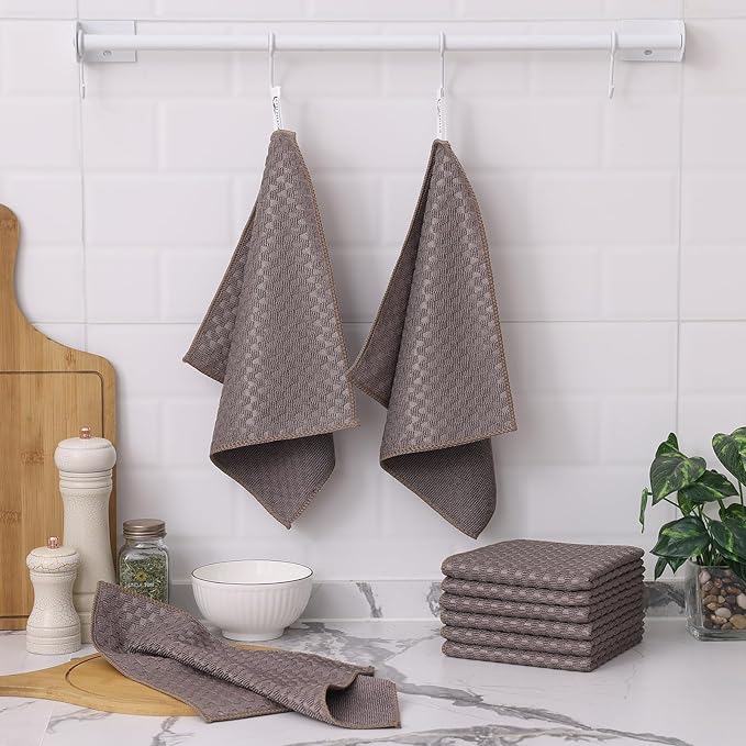 Kitinjoy Microfiber Cleaning Cloth, 12 Pack Soft and No Lint Microfiber Towels Cleaning Supplies, Absorbent Fast Drying Cleaning Rags for Housekeeping, Kitchen, Window, 12 x12 Inches, Brown