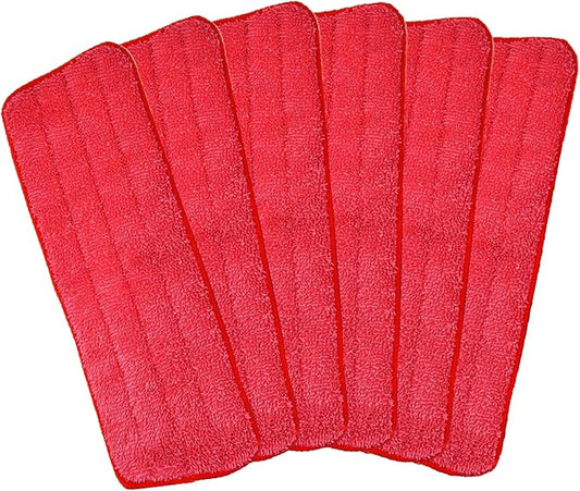 Microfiber Replacement Mop Pad, 18 x 6 Wet & Dry Home & Commercial Cleaning Refills, Reusable Floor Mop Pads, 6 Pack (Red)…