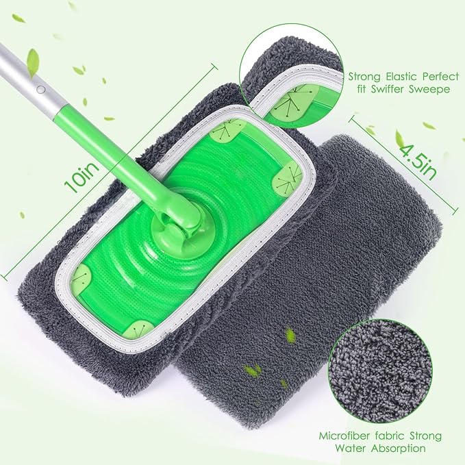 Reusable Mop Pads Compatible with Swiffer - Dry Sweeping Cloths & Wet Mopping Cloths for Household Cleaning - Washable Microfiber Wet Pads for Mopping Floors - 4 Pack (Mop is not Included)