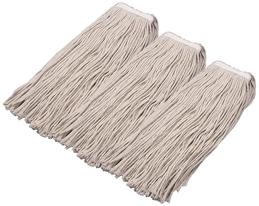 SPARTA Flo-Pac Cotton Mop Head, Cut-End, Narrow Band with White Band for Organized Cleaning, 44 Inches, Tan (Pack of 3)
