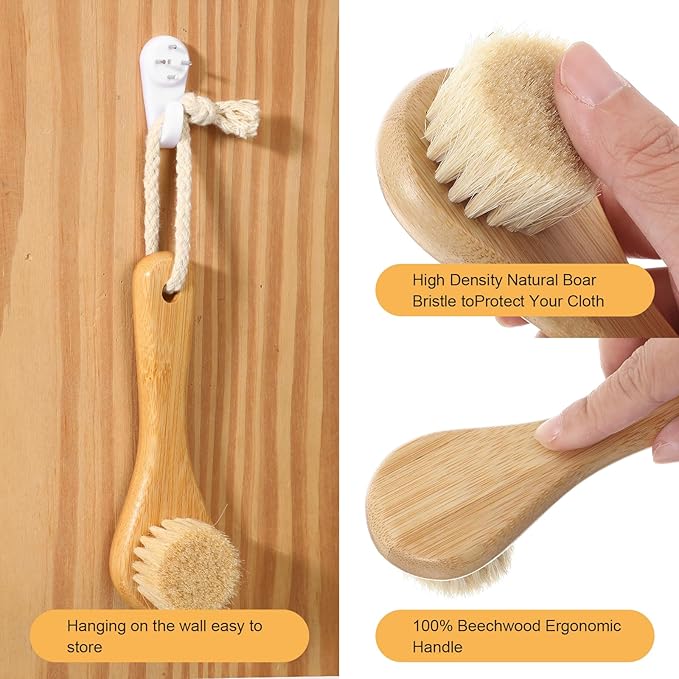 Laundry Stain Brush Laundry Brush for Stains on Clothes Natural Boar Bristle Cleaning Brushs Removes Toughs Stains from Fabrics Without Damages