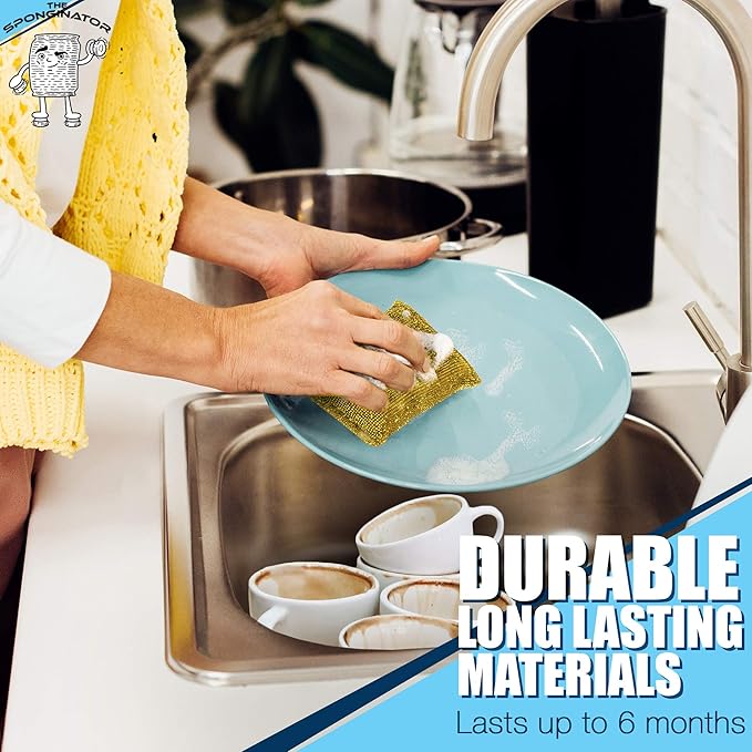 SPONGENATOR Kitchen Scrubbing Sponges - Heavy Duty Non-Scratch Scrubbing Cleaner Sponges in 2 Colors - Multi-Surface Non-Metal Dish Scouring Scrubbers for Fast Cleaning (Gold & Silver, 6)