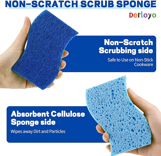 12 Count Non-Scratch Dish Sponges Kitchen, Long Lasting Cleaning Sponges for Dishes,Dual Sided Kitchen Sponges, Cleans Fast Without Scratching, Easy to Dry and Reusable-Blue