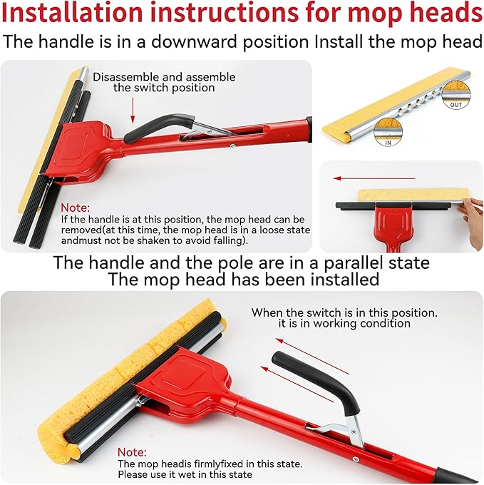 Compressed Cellulose Sponge Mop with 2 Roller swop mop Heads and 1 Bucket Suitable for Wood, Ceramic Tiles and Other Flat and Smooth Floors(1 Handle with 2heads and 1 Bucket)