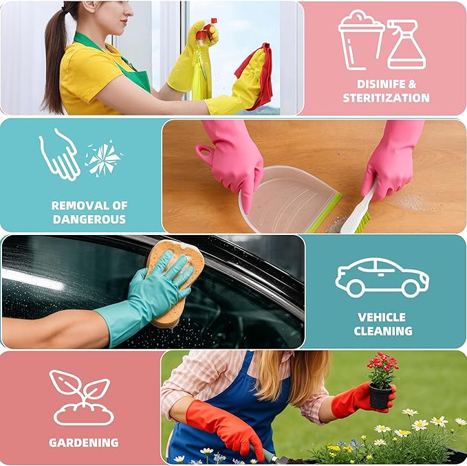 Rubber Cleaning Gloves for Dishwashing-5 Pairs Colorful Reusable Household Cleaning Glove for Washing Dishes and Kitchen Cleaning Non-Slip Grip Dish Gloves for Women Men (Large)