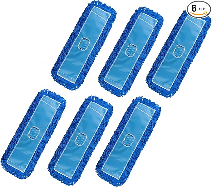 Matthew 24'' Microfiber Loop Dust Mop Washable Commercial&Residential Heavy Duty Mop Head Replacement Premium Absorbent Industrial Dust Mop Refill Pads for Hardwood, Office,Garage and Hotel -6Pack