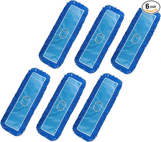 Matthew 24'' Microfiber Loop Dust Mop Washable Commercial&Residential Heavy Duty Mop Head Replacement Premium Absorbent Industrial Dust Mop Refill Pads for Hardwood, Office,Garage and Hotel -6Pack
