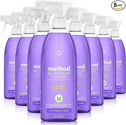 Method All-Purpose Cleaner Spray, French Lavender, Plant-Based and Biodegradable Formula Perfect for Most Counters, Tiles and More, 28 Fl Oz, (Pack of 8)