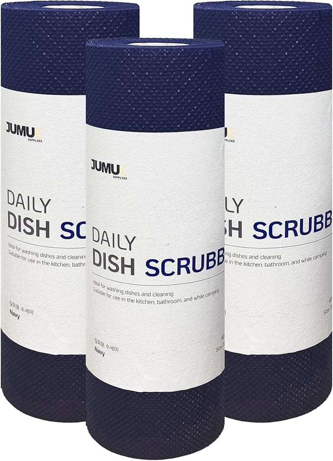 Daily Dish Scrubber Sheet Non-Scratch Household Disposable Cleaning Sponges | Recyclable, Eco-Friendly & Perfect for Kitchen, Home Cleaning and Outdoor Use (3, Navy)
