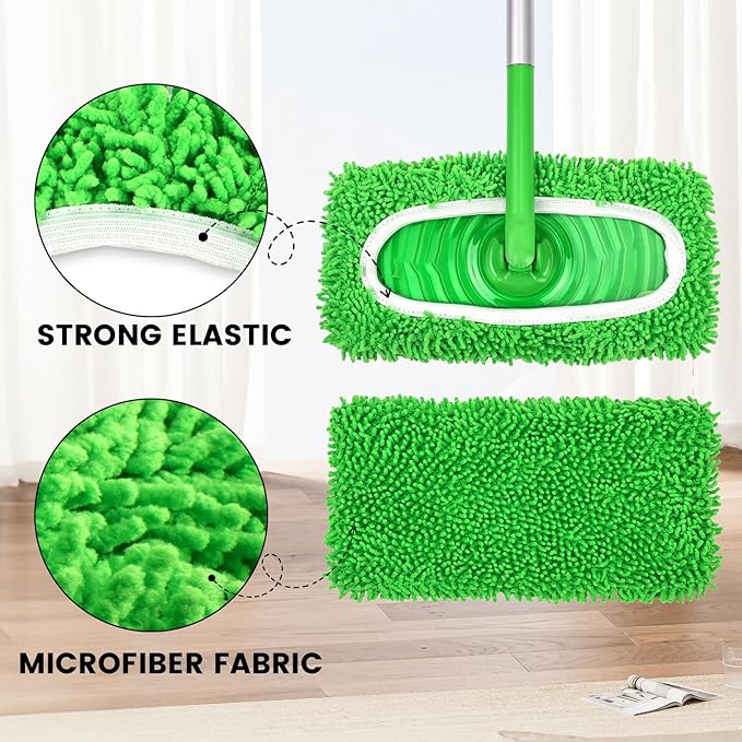 6Pcs Reusable Microfiber Mop Pads Compatible with Sweeper Mop, Replacement Wet Mopping pad Refills & Washable Dry Sweeping Cloths for Surface/Hardwood Floor Cleaning
