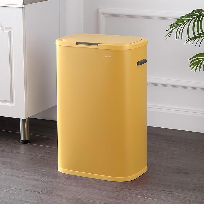 happimess HPM1017L Tammi Kitchen 14.5-Gallon Slim Metal Push Button Trash Can for Home, Kitchen, Laundry Room, Office, Bedroom, Bathroom, Daffodil Yellow