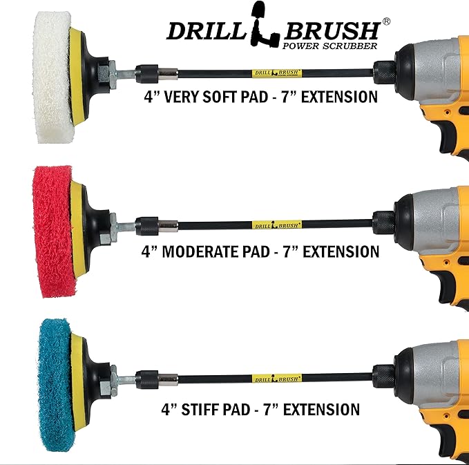 Drillbrush Power Scrubber Brush Set - Drill Brush Attachment - Bathroom Cleaner Scrub Brush - Toilet Brush Cleaning Supplies - Glass Shower Door Cleaner - Powered Tile Cleaner Bathtub Scrubber