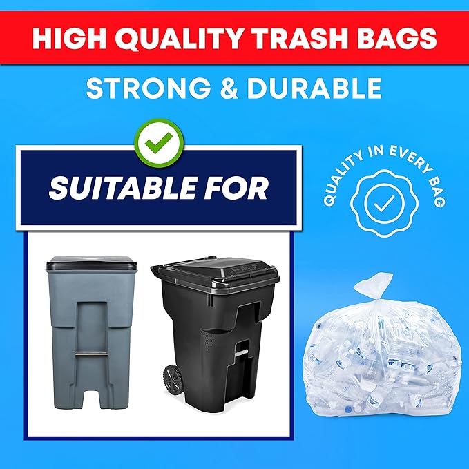 95-100 Gallon Clear Trash Bags Heavy Duty | MegaPack 78 Bags | Extra Large 95-96 Gallon Trash Bags Big Clear Can Liners, Extra Large 90 Gal, 95 Gal, 96 Gal,100 Gallon Heavy Duty Garbage Bags