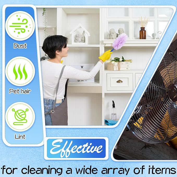 Vesici 100 Pcs Duster Refills Compatible with Swiffer Dusters Bulk Disposable Replacement Thickened with 1 Handle Heavy Duty for Cleaning, Office (Purple and Pink)